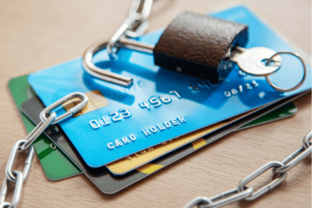 Lock being opened by paying for access with credit cards