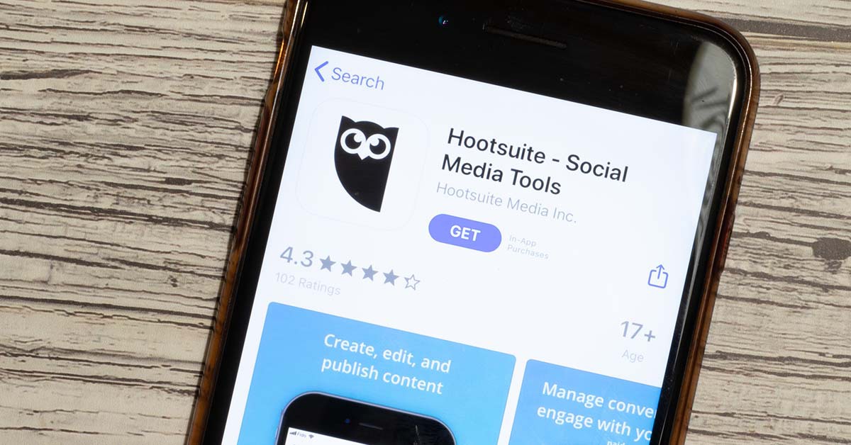 Hootsuite social media tool on a phone screen