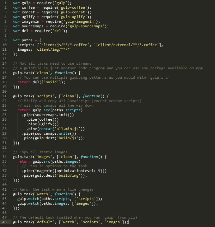 gulpfile screenshot