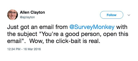 survey monkey click bait email subject line twitter post