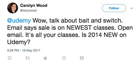 udemy click bait email subject line twitter post