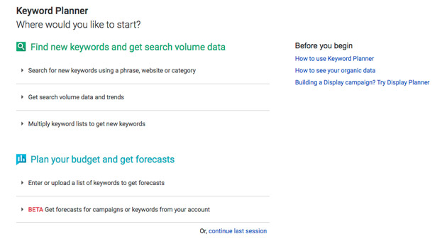 how to get started with google keyword planner
