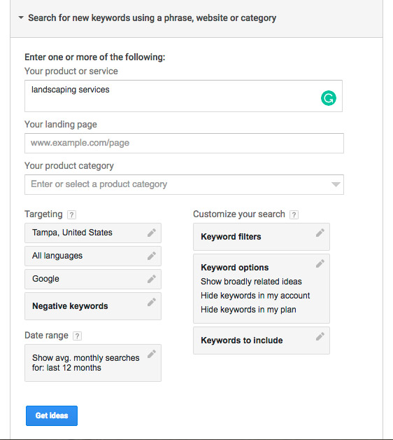 how to search for seo keywords in google keyword planner tool