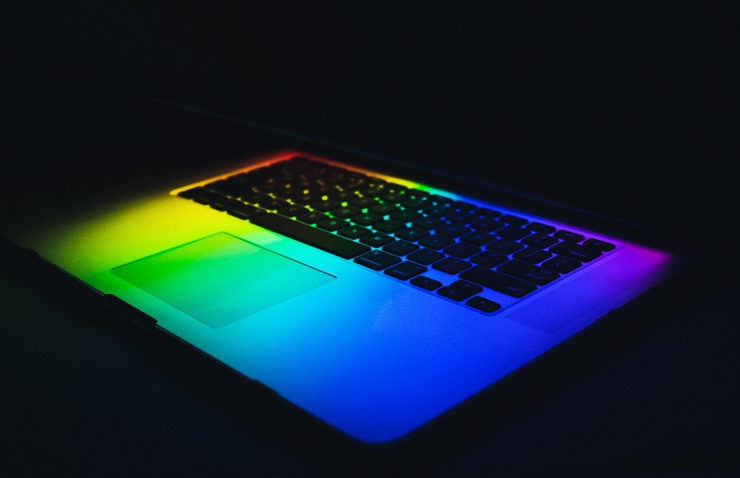 Futuristic computer with rainbow lighting