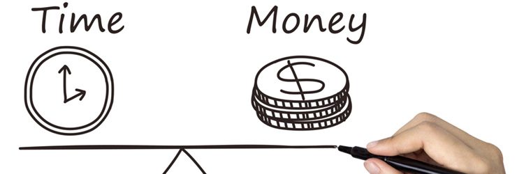 Graphic showing the balancing of time and money