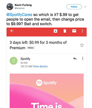 spotify click bait email subject line twitter post