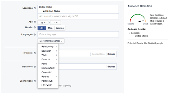 define your audience when creating a facebook business page