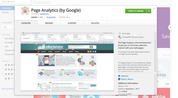 how to view page analytics with Google Chrome extension