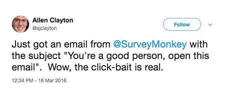 survey monkey click bait email subject line twitter post