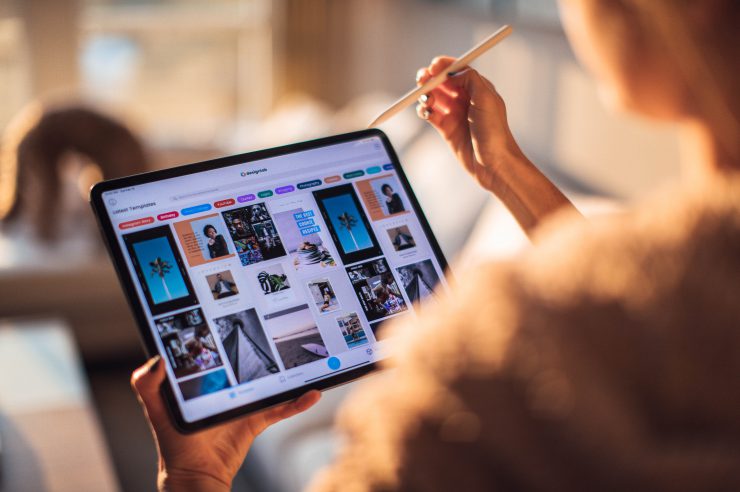 Woman working on tablet