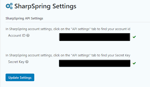 Sharpspring settings