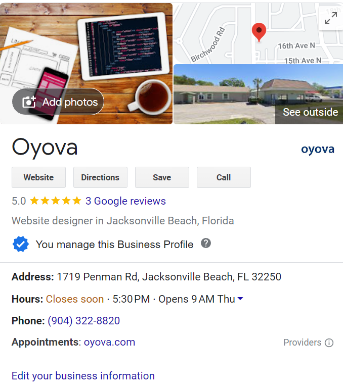 Oyova GMB profile