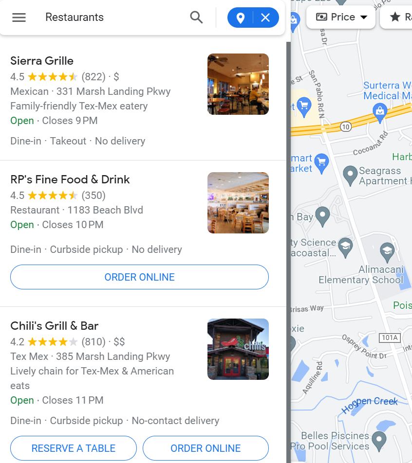 Restaurants on Google Maps