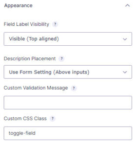 Gravity Forms class settings