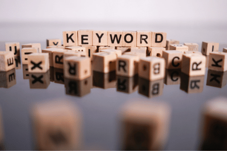 "Keyword" spelled out on wooden blocks with letters