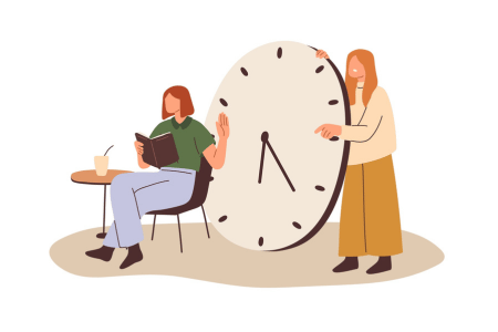 Graphic of a person rejecting someone holding a clock