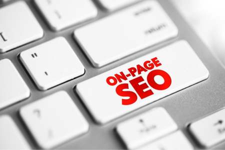 Button on a keyboard that says "On-page SEO"