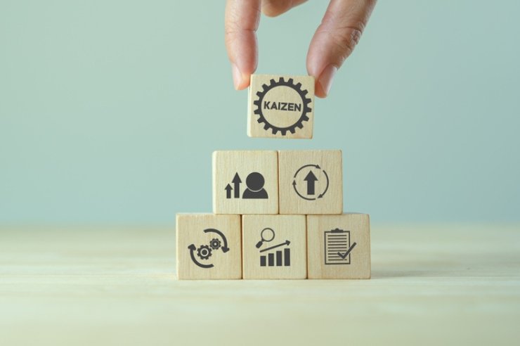 Person stacking labeled wooden blocks showing the components of lean eCommerce