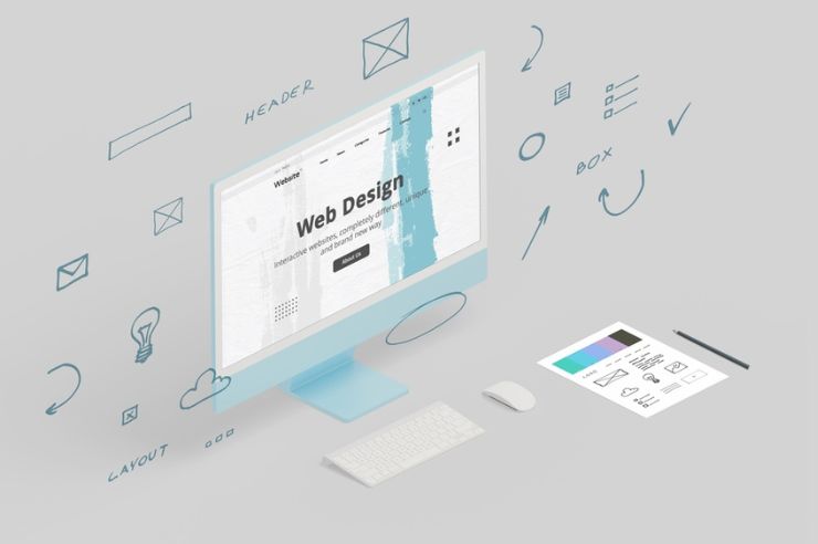 computer with web design text and concepts