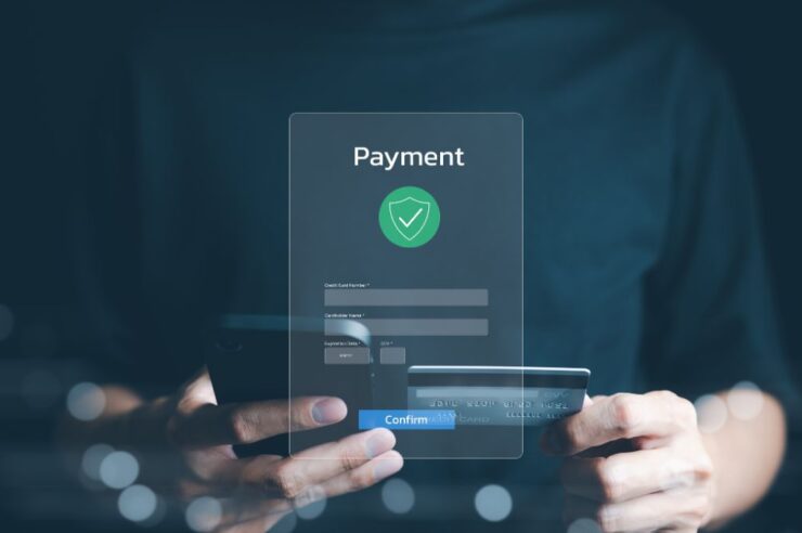 Man making secure payment on an e-commerce platform.
