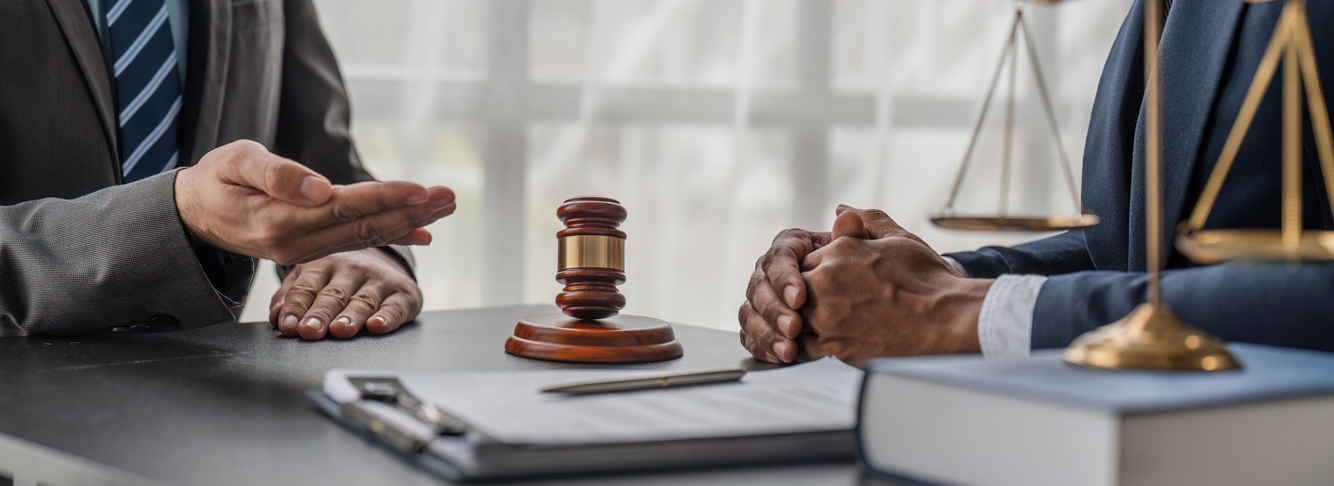 Lawyers discussing client leads