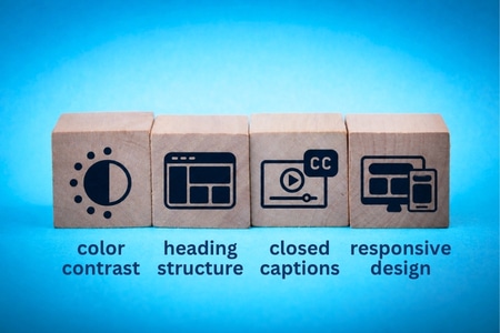 Blocks showing common web accessibility failures