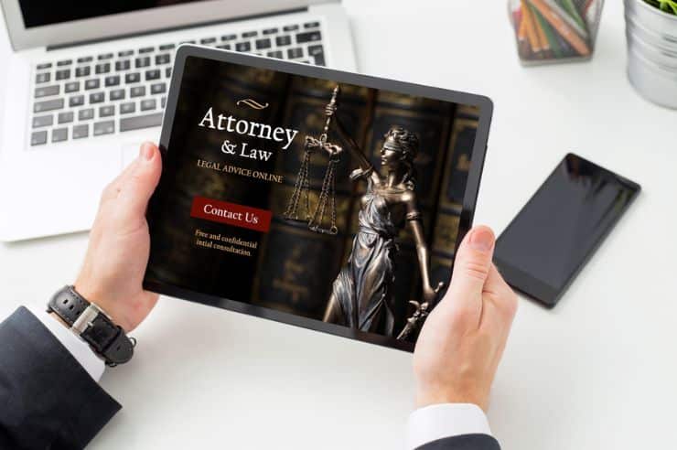 Lawyer website displayed on a tablet screen.