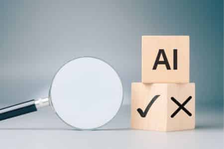 Bloque de IA con marca de verificación y bloques X.