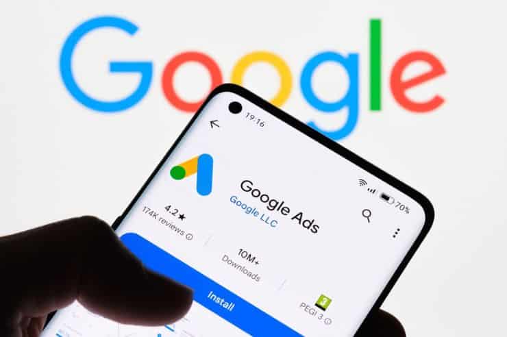 Google Ads app on a smartphone.