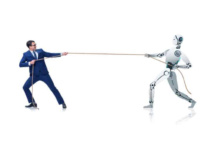 Human vs robot in tug of war.
