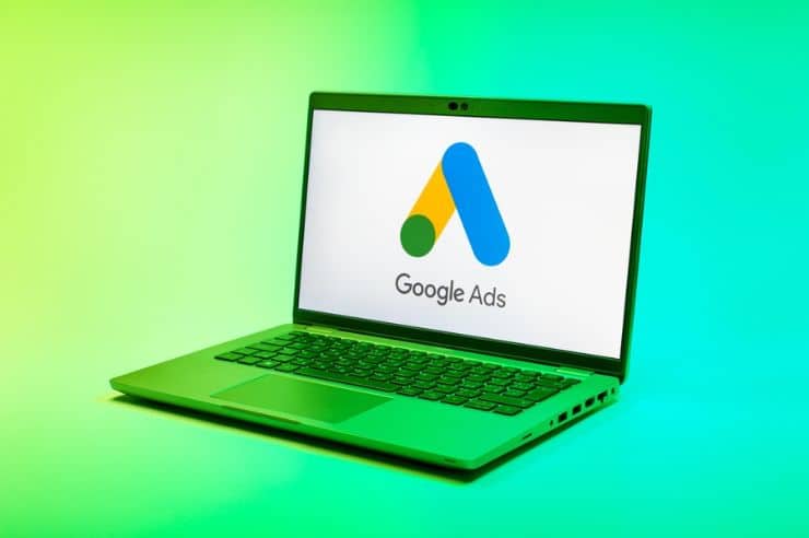 Laptop displaying Google Ads logo.