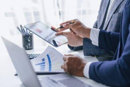 businessmen analyzing data.