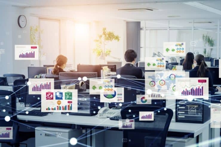Concept of office coworkers looking at marketing data