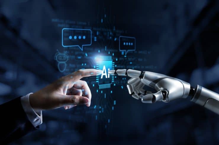 human hand and robot hand artificial intelligence ai