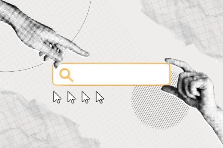 search bar with hands pointing and holding it