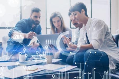 business team collaboration on data analysis