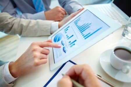 marketing team reviewing last quarter's numbers