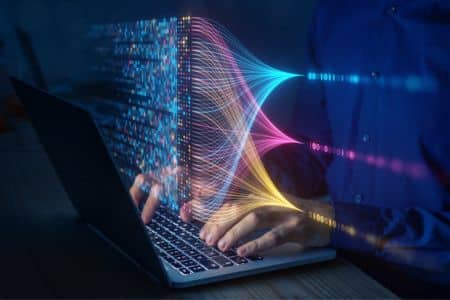 man working on artificial intelligence data network