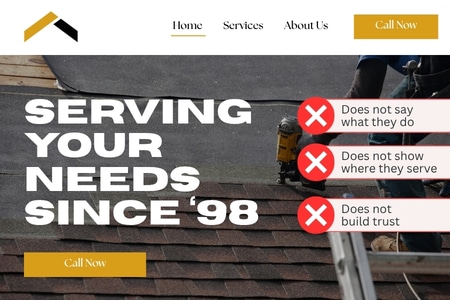 example of a home services website with a bad value proposition