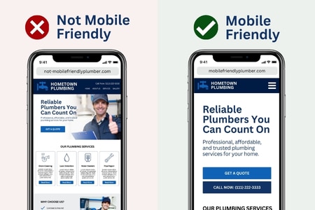 comparison of mobile-friendly home services website and one that is not