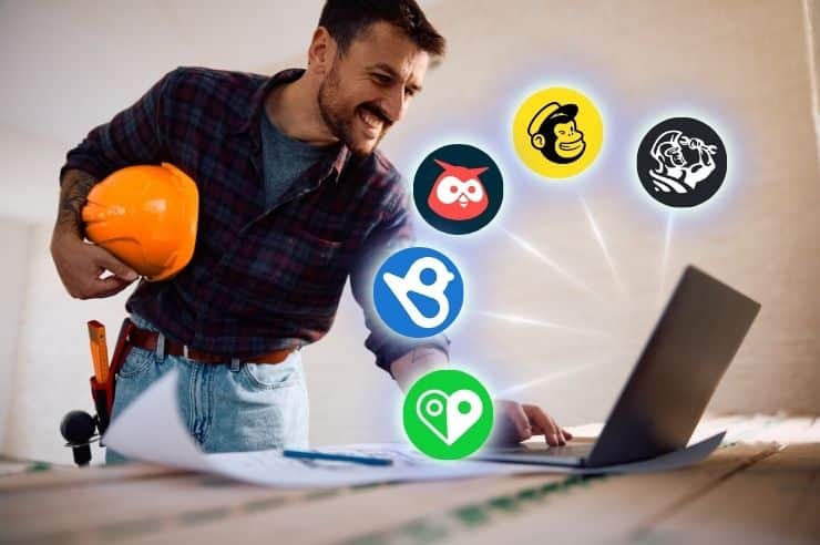 business owner researching home service marketing tools on his computer
