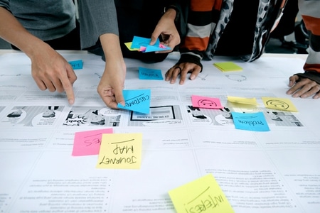 marketing team mapping out customer journey for home services marketing strategy