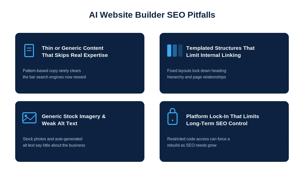 graphic depicting where AI website builders get SEO wrong