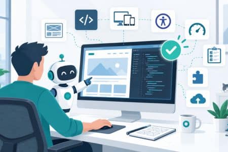 Developer creating a web design with the assistance of AI