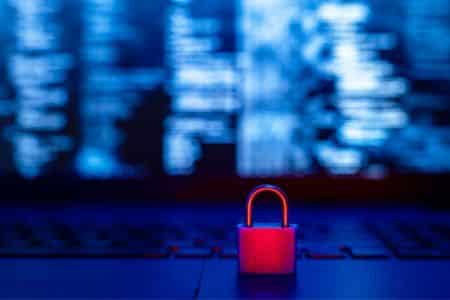 cybersecurity padlock on digital network background