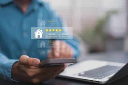 Homeowner checking online reviews for home services